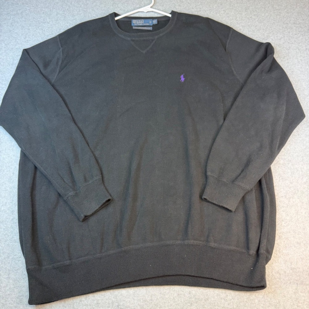 Polo Ralph Lauren Mens 2XLT Tall Black Cotton Crewneck Sweater Purple Pony Logo